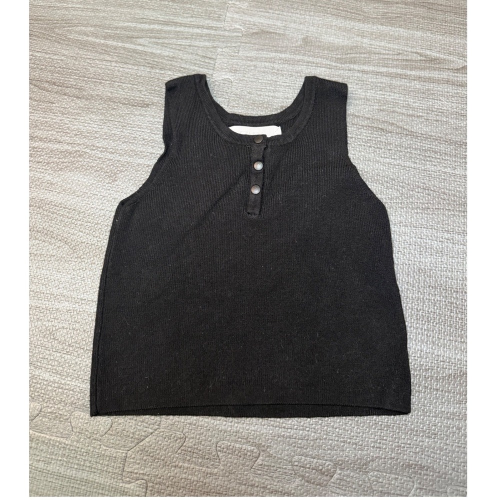 Zara Kids Black Ribbed Knit Henley Tank Top Size 6-7 Sleeveless Button Scoop